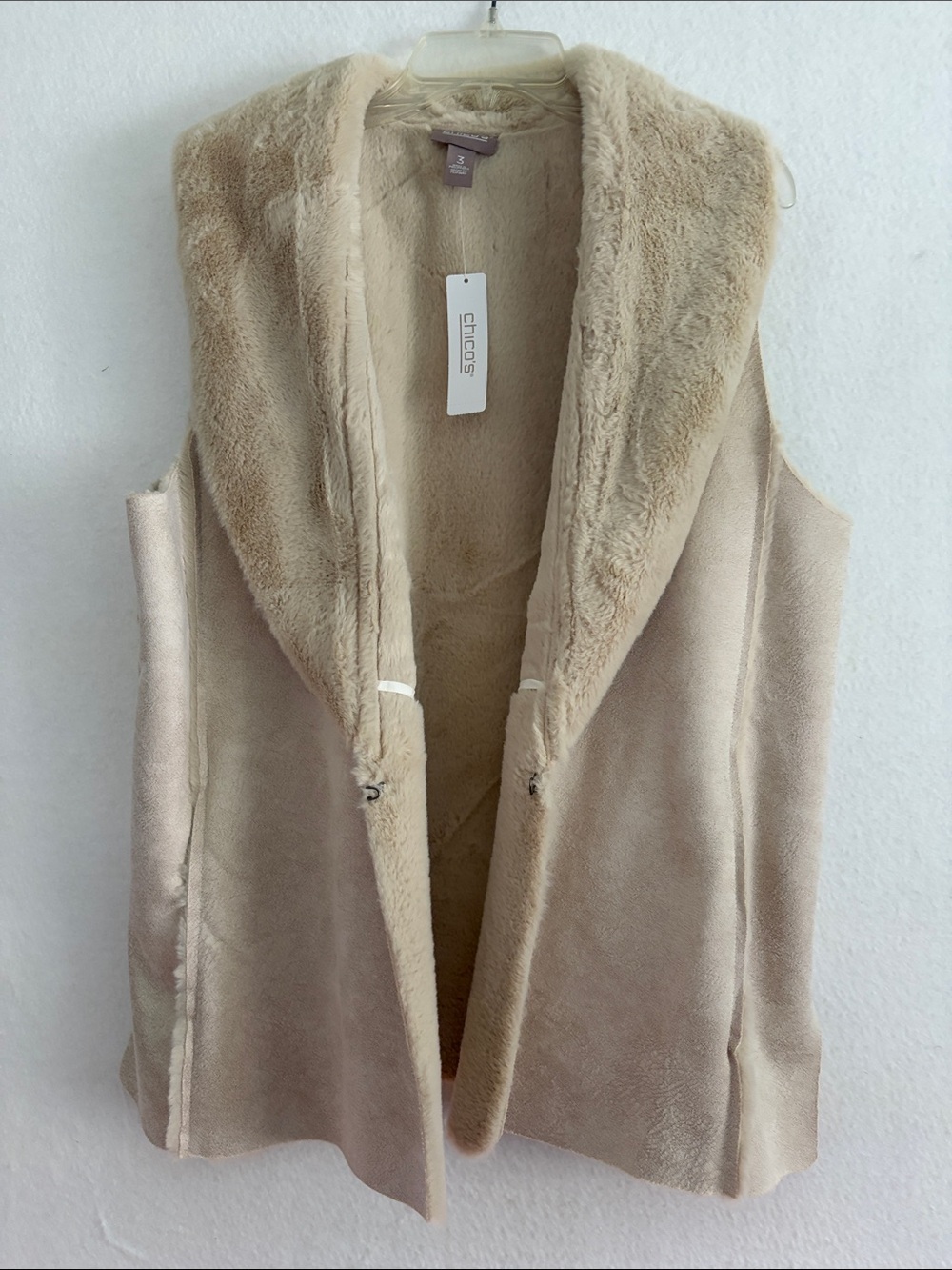 Chico's Faux-Fur Hooded Vest in Beige Taupe Size 3